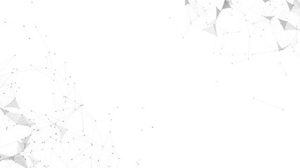 Poster - White digital mesh connection background. Abstract lowpoly polygon network structure. Futuristic minimal tech wireframe layout with nodes.
