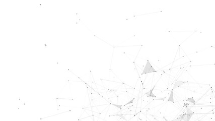 Poster - Digital abstract polygon mesh network background. Futuristic white wireframe connection design. Minimal tech structure with nodes and dots.
