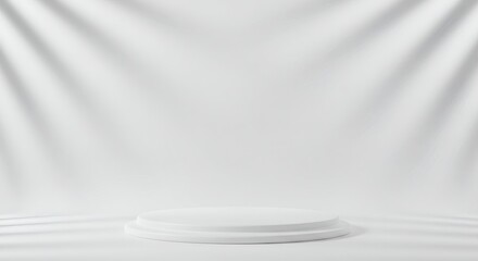 Poster - Minimalist White Platform with Soft Light and Shadow Leaf Patterns Backdrop