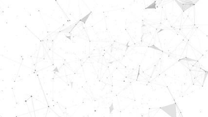 Poster - Minimal abstract tech network mesh pattern. White background with digital polygonal particles. Futuristic lowpoly geometric connection structure.
