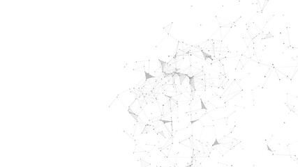 Poster - Futuristic abstract polygon mesh background. Minimal white tech wireframe network. Digital connection structure with smooth dot and line pattern.
