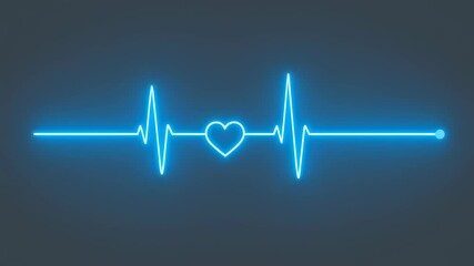 Poster - Blue neon heartbeats on a monitor. ECG display pulsing heart rate data. Digital health and vital sign analysis footage.