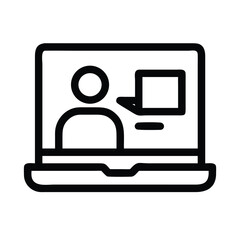 Poster - Online meeting icon vector illustration, remote work, virtual conference, video call, webinar, laptop