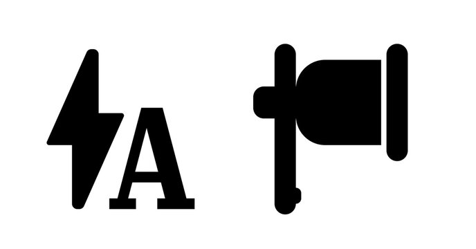 Bold Black Icons: Flash, Font A, and Spotlight Graphic Design Elements