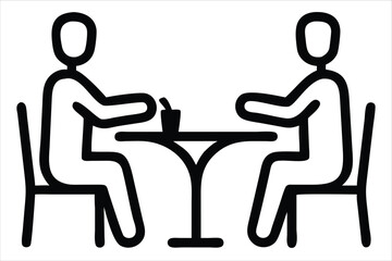 Poster - Two stick figures sit opposite each other at a small round table engaged in conversation over a drink, symbolizing connection and discussion. perfect for cafés, restaurant branding, dining-related 