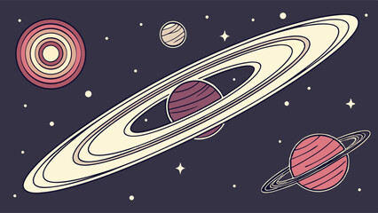 Cosmic outer space background with planets, rings, and stars. Galaxy universe astronomy science exploration concept illustration.
