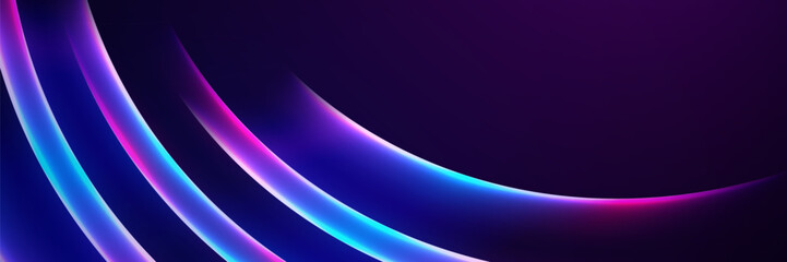 Poster - Abstract glowing curved lines in blue and pink tones, technology background