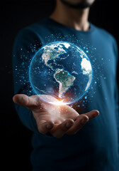 Wall Mural - illuminated, interconnected Earth, representing global communication, technology, and environmental stewardship
