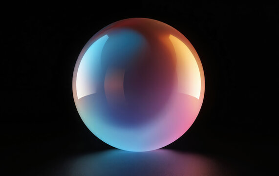 Futuristic 3D abstract rendering of a colorful spherical glass orb with smooth gradient. This modern graphic design element has a fluid, liquid-like texture and subtle refraction effects.