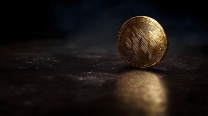 Poster - Gold plated cryptocurrency coin with modern lighting and sharp focus
