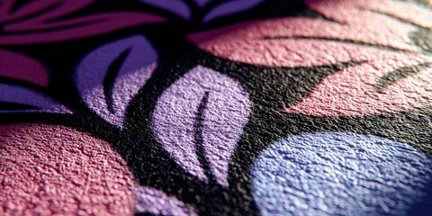 Wall Mural - Close up of colorful textured leaf design on dark surface