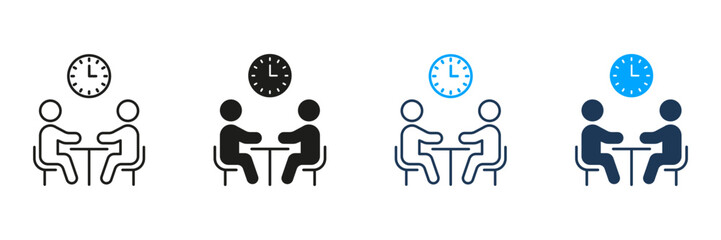 Fototapete - two people meeting with clock line and solid icon set. time management, scheduling, and business mee