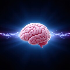 Poster - Brain Surrounded by Electric Energy in Dark Background