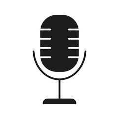 Poster - Microphone Solid Icon. Audio Recording, Broadcasting, And Podcasting Silhouette Symbol. Sound Equipment And Communication Tool. Isolated Vector Illustration