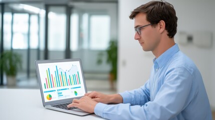 Poster - Businessman Analyzing Data on Laptop in Modern Office Space