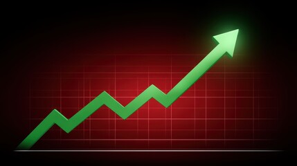 Poster - Green Arrow Rising on Graph Background with Red Color Palette