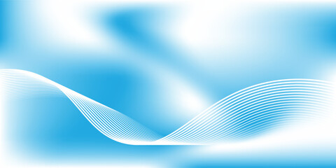 Poster - Futuristic blue gradient background with shining lines waves. Minimalist background for banner, poster, cover, brochure, flyer, website