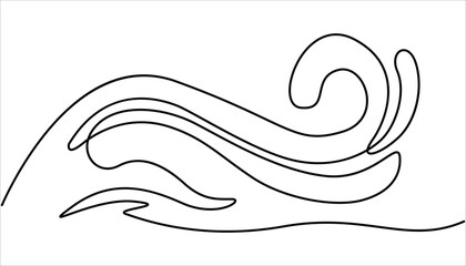 Poster - One single line simple ocean wave drawing. Sea wave continuous line drawing vector illustration, Waves continuous one line drawing. Hand drawn wave.