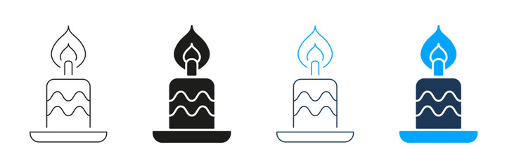 Aufkleber - Candle On Plate Line And Solid Icon Set. Celebration, Relaxation, And Spiritual Ambiance Symbol Collection. Decorative And Aromatic Candlelight. Isolated Vector Illustration