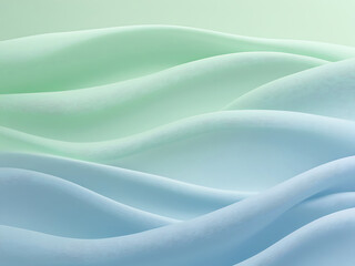 Poster - Abstract minimalist thin wavy lines on a pastel green and blue gradient background, ai