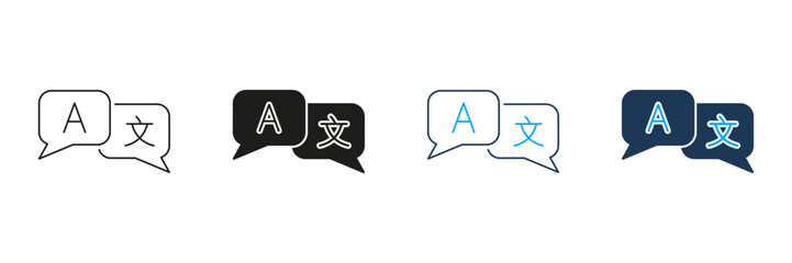 Fototapete - Speech Bubbles With Language Symbols Line And Solid Icon Set. Multilingual Communication And Translation Symbol Collection. Language Exchange And Global Interaction. Isolated Vector Illustration
