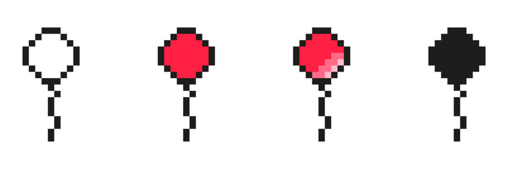 Fototapete - Pixel Art Balloon Icon Set. Celebration And Festivity Pixelated Symbol Collection. Includes Various Balloon Designs In Different Colors And Styles. Isolated Vector Illustration