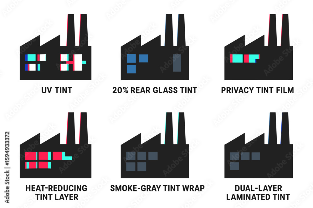 Vector Window Tinting Stock-Vektorgrafik „Visual guide to automotive window tint types with ...