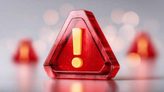 Red exclamation mark in triangle shape, a symbol of risk and warning sign, caution symbol, alert attention sign with blurry background.