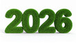 © hardvicore - Number 2026 made of green grass. Natural figure. 3D rendering. Greenery symbol.