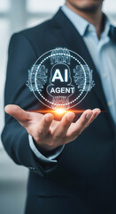 Poster - Businessman displaying artificial intelligence agent symbol representing technology and innovation in business