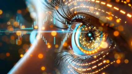 Poster - Closeup of a bionic eye with glowing circuits. Concept of artificial intelligence integration.
