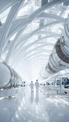 Poster - Engineers in a white modern futuristic space lab