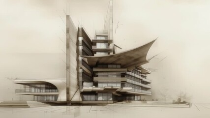 Poster - A sketch of a modern building architectural design