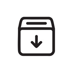Poster -  A simple black outline of a box with a downward arrow.