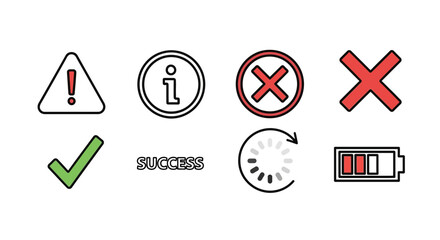 Fototapete - Red and yellow web icons set with arrows, cross, stop, and home symbols for business and internet design