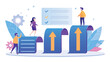 © Triple - People climbing steps with arrows and a checklist, representing progress and achievement in business 100