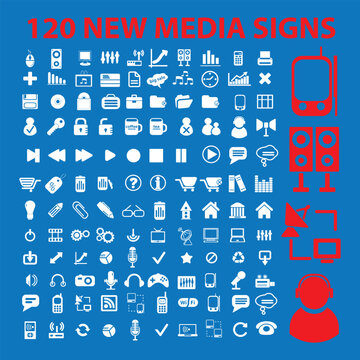 icon of a phone, icon of social media, New Media icon set. 120 signs for web, business, and digital communication UI design..eps