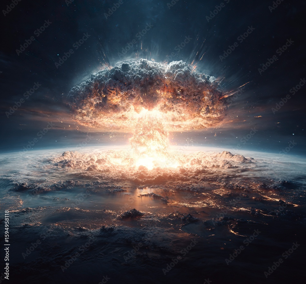 A background of the Earth exploding in space, with an explosion on one ...