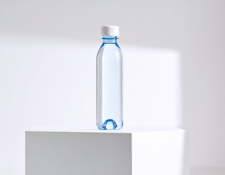 Clear Plastic Water Bottle on White Cube