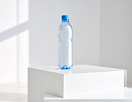 Clear Plastic Water Bottle on White Cube