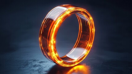 Aufkleber - Glass ring orange glowing with light trails inside creates a futuristic and technological atmosphere