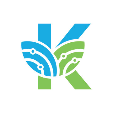 K Letter With Leaf Technology Icon