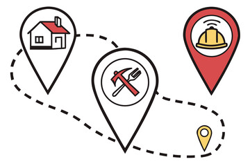 Poster - set of map pin icons. location marker collection. point map with home, work, restaurant address icon. gps vector symbol on transparent background.address, map, marker, navigation, position, signs, 