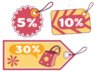 Poster - discount sticker product tag set. shopping discount label badge with 5 to 90 percent off. vector symbol on transparent background.icon, buttons, business, set, design, symbol, vector, coupon,
