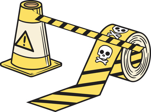 yellow and black danger warning tape set for industrial safety, hazard area, road, construction site. danger tape with skull symbol. vector.warning symbol, triangle shape, traffic arrow sign, 