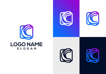 Leinwandbilder - Modern Technology Logo Icon Vector with Letter C in Square Frame