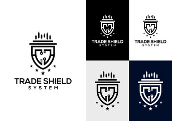 Leinwandbilder - Vector trading logo icon with shield and trading candlestick