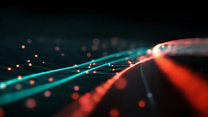 Aufkleber - Abstract animation with flowing teal and orange lines, illuminated particles, and a dark background, suggesting digital energy, network flow, or data streams