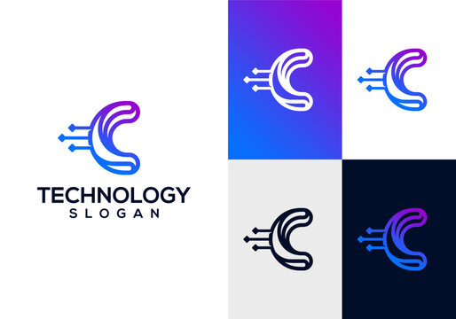 Modern Technology Logo Icon Design Vector with Letter C
