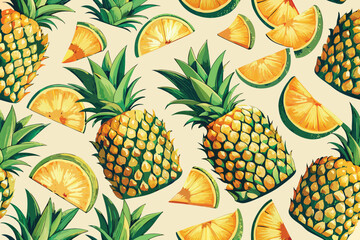 Poster - Seamless Repeating Pattern Design with Pineapple Fruit and Dog Illustration Elements